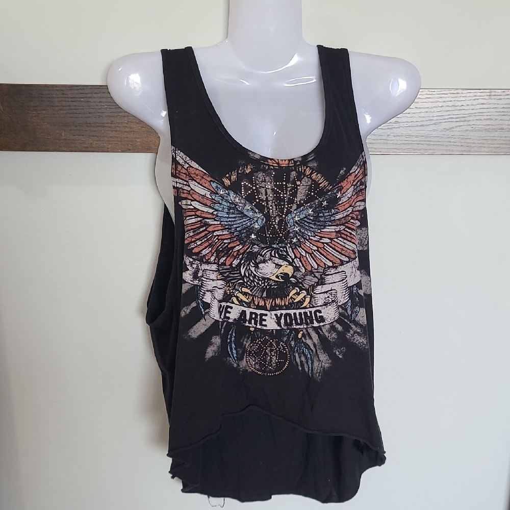 The Classic 'WE ARE YOUNG' USA EAGLE rhinestone Biker Skater Side Boob Tank Top